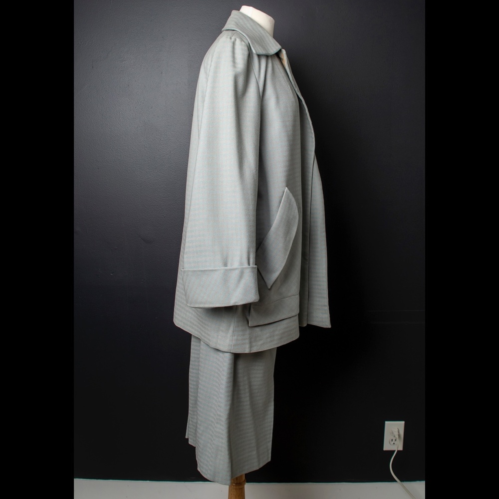 50s Dress Suit Horizontal Blue Mauve Stripe - Picture 5 of 12